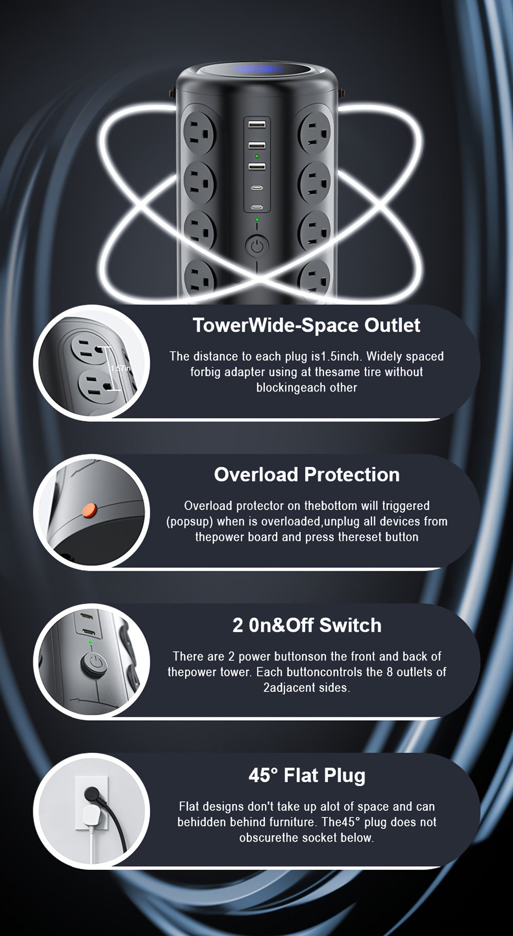 Power Strip Tower with Surge