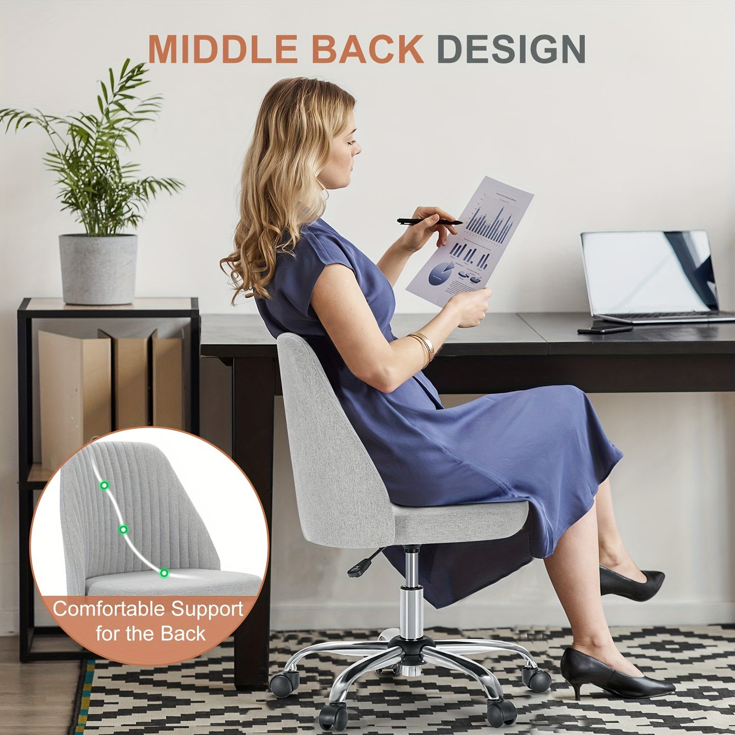 Armless Fabric Swivel Chair