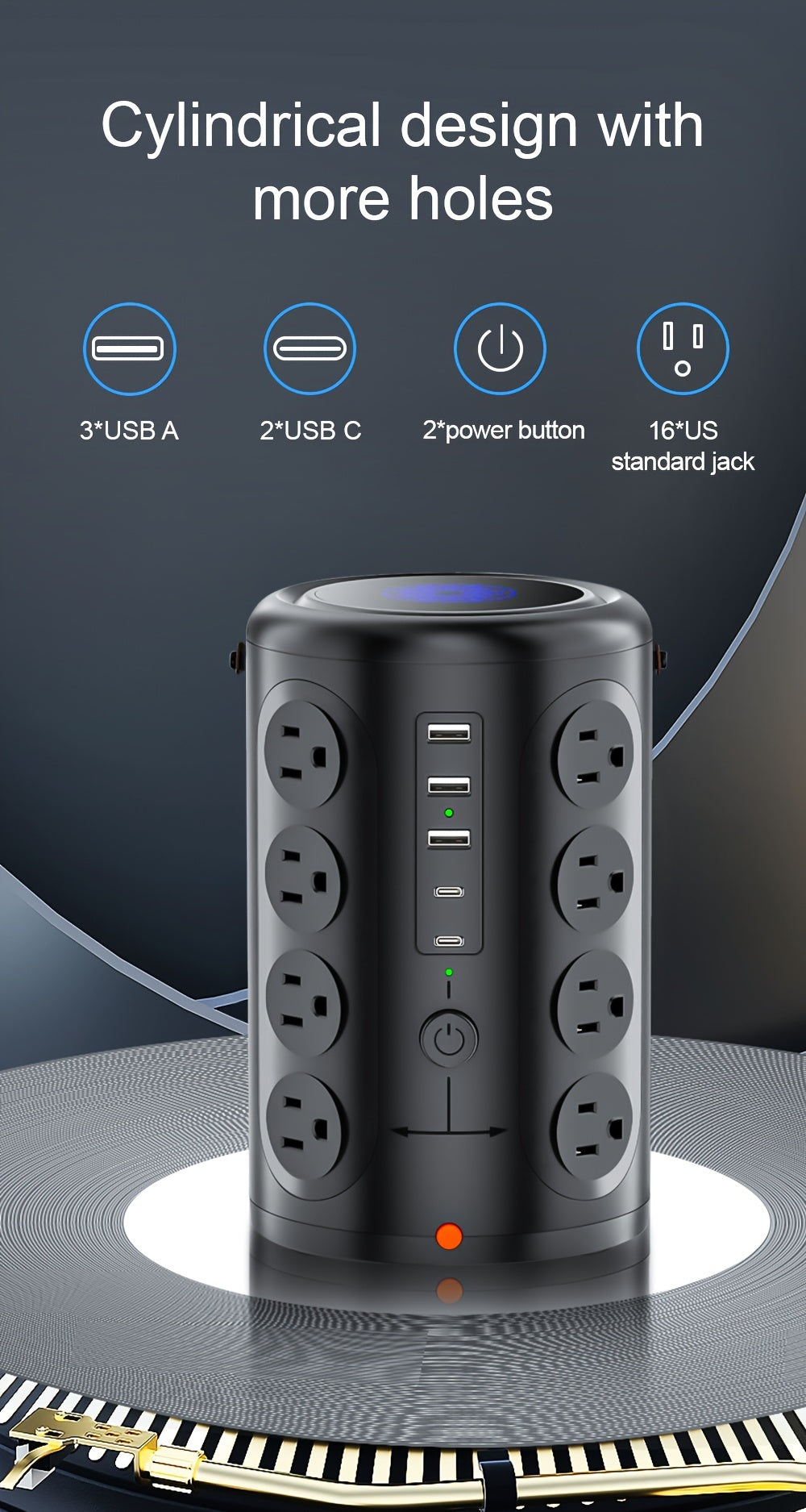 Power Strip Tower with Surge