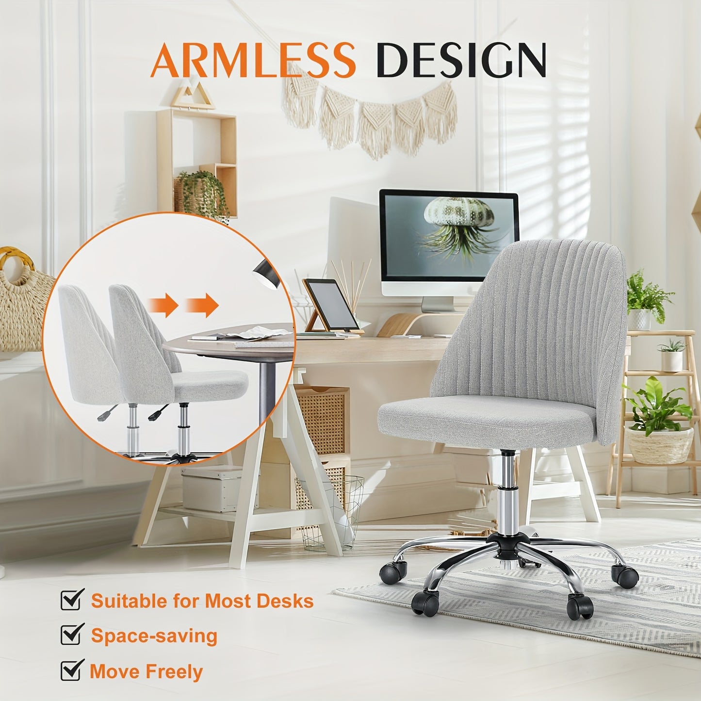 Armless Fabric Swivel Chair