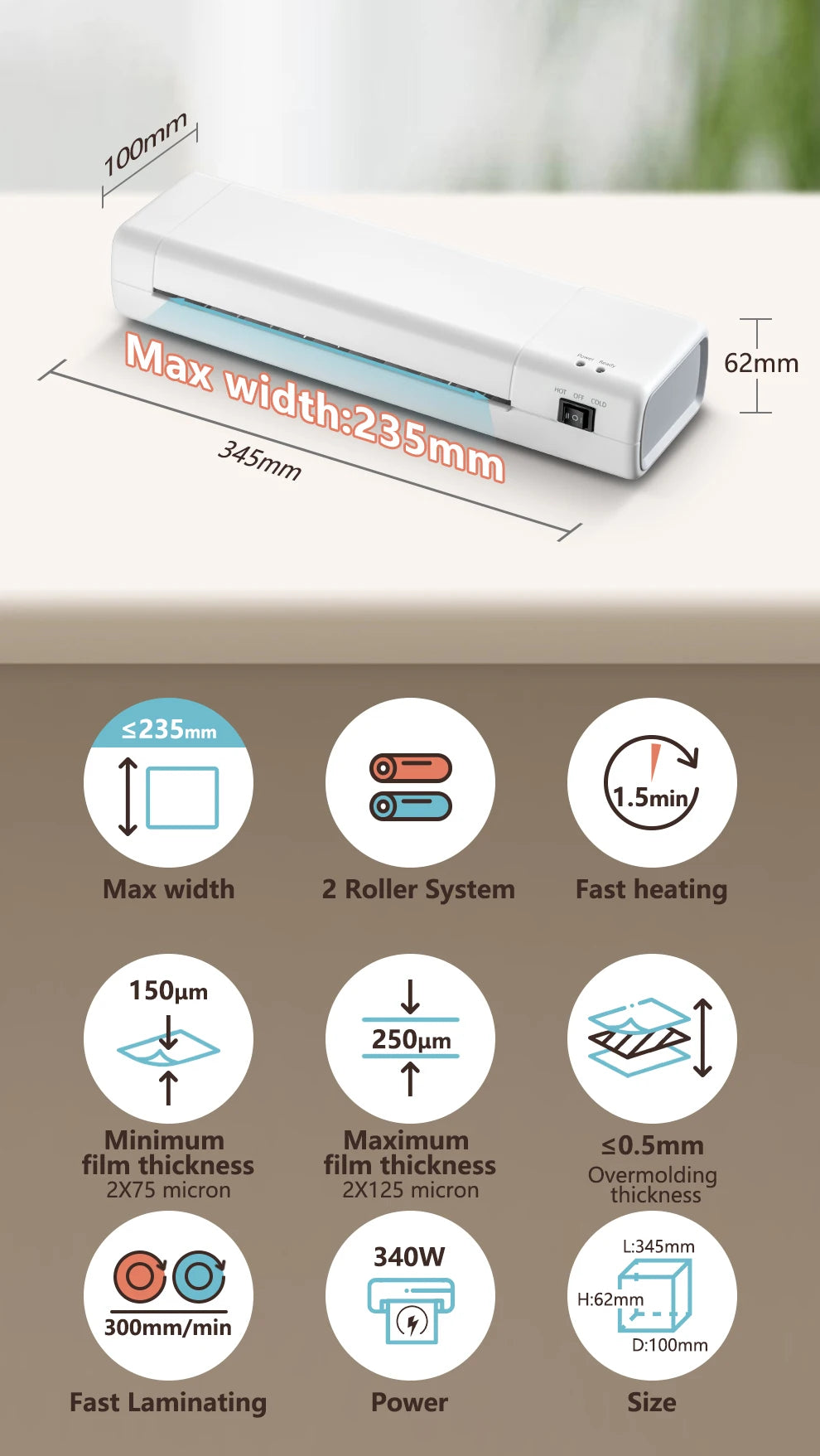 9 Inch Hot Cold Laminator