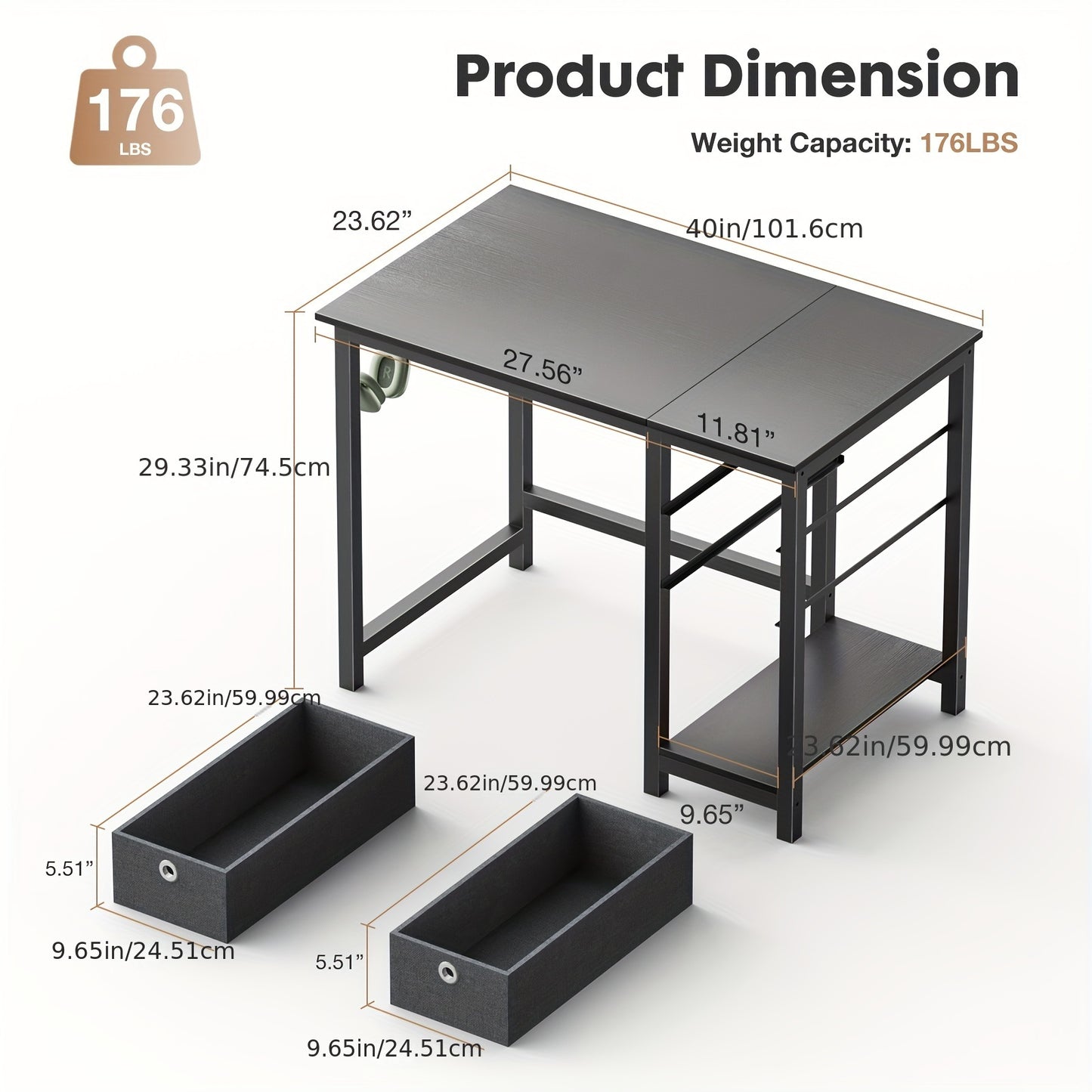 40 Inch Desk with Drawers